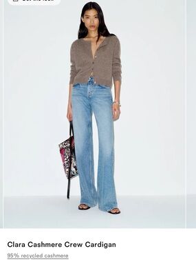 Reformation Clara Cashmere Crew Cardigan in Taupe